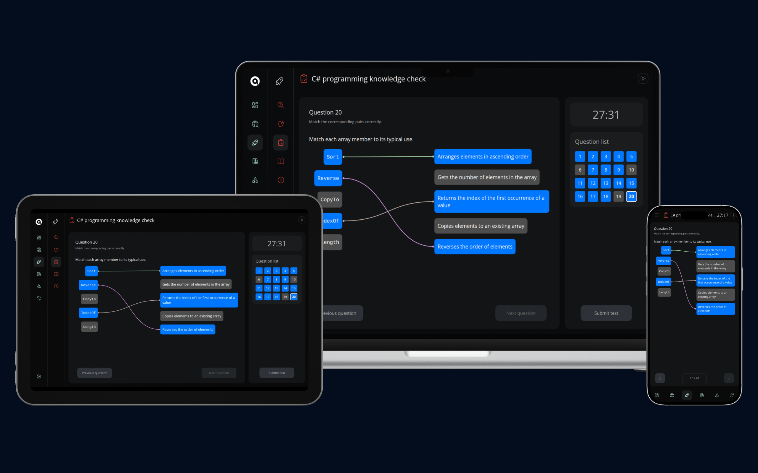 QuizBooster Cross-Device Showcase: Laptop and Smartphone in Dark Theme